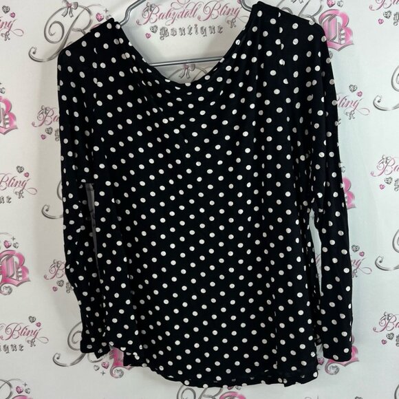 H&M long sleeve dotted shirt stretchy Black and White Polka Dot Blouse - Picture 2 of 10